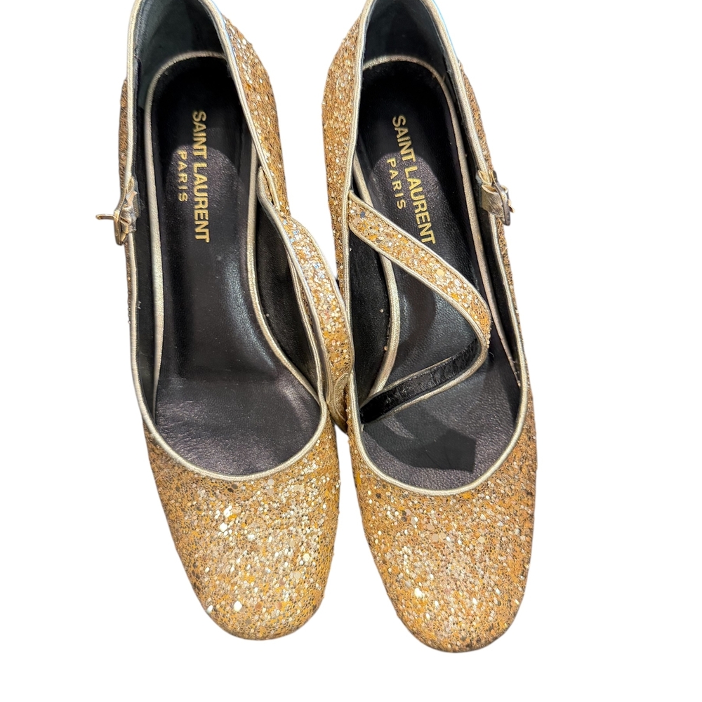 Saint Laurent Gold Glitter Heels
